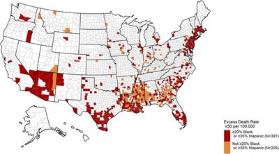 The Magnitude of Black/Hispanic Disparity in COVID-19 Mortality Across United States Counties During the First Waves of the COVID-19 Pandemic